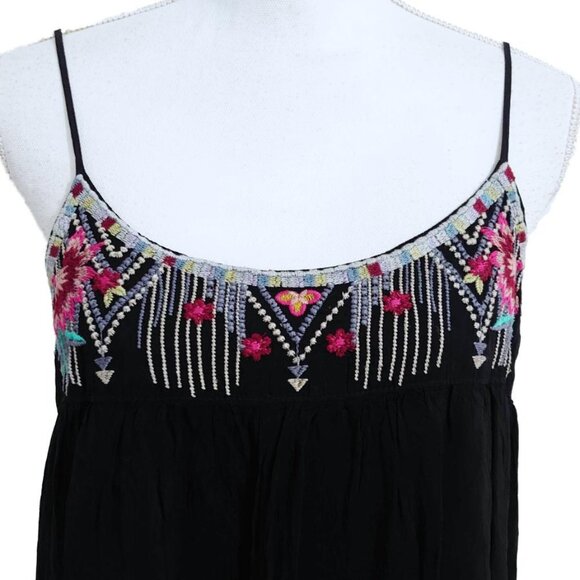 Johnny Was Lisa Babydoll Dress Black with Neckline Embroidery - Picture 7 of 10